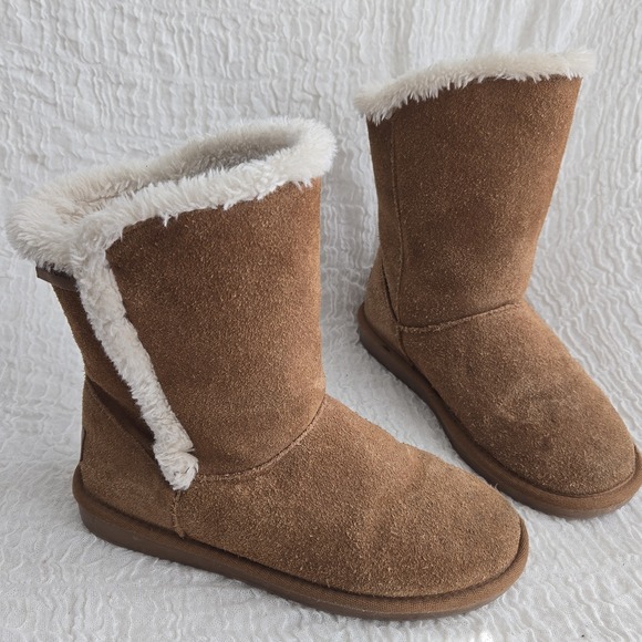 Minnetonka Women's Mid Calf Winter Boots Suede Faux Fur Brown Slip On Size 6 - Picture 1 of 9